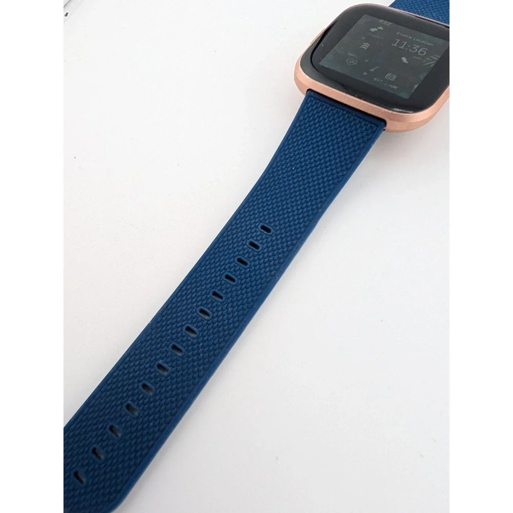 Fitbit Versa 2 Smartwatch Copper Rose Fitness Tracker FB507 Blue Band- Works